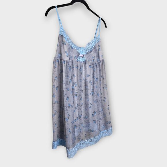 NEW Out From Under Womens Harlowe Blue Lace Sheer Floral Slip Dress L Coquette - Picture 4 of 10